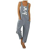 MARTINSHARK Damen Jumpsuit Overall Hosenanzug Playsuit Romper, Sommer Ärmellos Playsuits Overall Verstellbare Lose mit Taschen, Hosenanzug Romper, Arbeitshose Baumwolle Jumpsuit Lange Overall Hose,