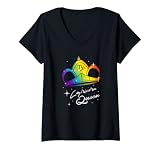 Damen LGBTQ Steinbock Königin Sternzeichen Regenbogen Flagge Gay Pride Krone T-Shirt mit V