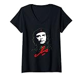 Damen Che Guevara Kuba Rebell Unterschrift Guerilla Revolution T-Shirt mit V