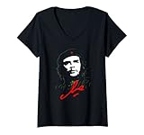 Damen Che Guevara Kuba Rebell Unterschrift Guerilla Revolution T-Shirt mit V