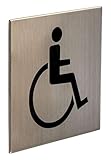 Gedotec selbstklebende Türschilder Edelstahl Toiletten-Schild eckig - Rollstuhlfahrer FI10009 | WC-Symbol für Zimmertür | Edelstahl matt gebürstet | 75 x 75 mm | 1 Stück - Design Tür-Schild zum Kleb