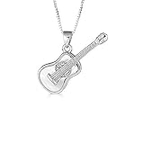 Kleine Schätze Sterling Silber Akustische Gitarre Musik Anhänger Halskette (Verfügbare Kettenlänge 40cm - 45cm - 50cm - 55cm)