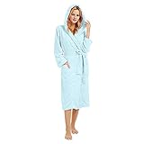 Damen Herren Bademantel mit Kapuze Langer Plüsch-Bademantel mit Gürtel Unisex Morgenmantel Flauschig mit Tasche Plüschfutter Bath-Robe mit V-Ausschnitt Langärmeliger Herbst Winter Morg