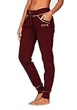 DOTIN Damen Jogginghose Sporthose High Waist Trainingshose Baumwolle Freizeithose Yoga Hose für Frauen (Weinrot, M)
