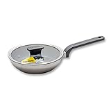 ZANUSSI Aosta 24cm Edelstahl Pfanne | 24x4,5cm mit rutschfestem Griff | Greblon Keramikbeschichtung Weilburger Deutsche Technologie | Gehärteter Glasdeckel Induktions-, Keramik-, Elektro- und G