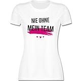 Sprüche Statement mit Spruch - Nie ohne Mein Team - S - Weiß - deutschrap Tshirt - L191 - Tailliertes Tshirt für Damen und Frauen T-S