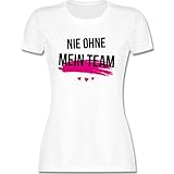 Sprüche Statement mit Spruch - Nie ohne Mein Team - S - Weiß - deutschrap Tshirt - L191 - Tailliertes Tshirt für Damen und Frauen T-S