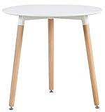 DORAFAIR Runder Esstisch Küchentisch Modern Büro Konferenztisch Weiß Kaffeetisch, Beistelltisch skandinavisch 80 * 80 * 72 cm,Beine Natur, Weiß