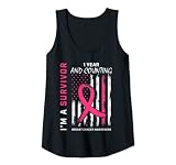 Damen Amerikanische Flagge Pink Awareness 1 Jahr Brustkrebs Survivor Tank Top
