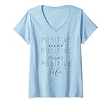 Damen Inspirierendes Zitat Positive Mind Vibes Life Good Happy Message T-Shirt mit V