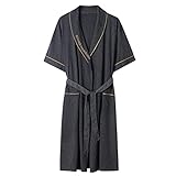 OKMIJN Leichter Herren-Kimono-Bademantel, Eleganter, atmungsaktiver Baumwoll-Kurzarm-Bademantel, mit Taschen & Gürtel Sommerroben, für Gym Shower Spa Hotel,E,XXL (A 3XL)