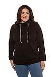 Ulla Popken Damen, Stehkragen, Kordel, Raglanärmel Sweatshirt, Schwarz (Schwarz 71396310), 54/56 EU