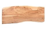 SAM Tischplatte 100x40 cm Curtis, Holzplatte aus Akazienholz massiv + naturfarben + lackiert, Baumkanten-Platte für Heimwerker, geeignet für Arbeitsplatten, Tische & Fensterb