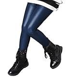 Minetom Kinder Mädchen Lederoptik Leggings Kunstleder Leggings Elastische Kinderhose Stretchhose Thermo Gefüttert Winter Warme Hose B Blau Verdicken 120