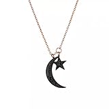 RTEAQ Schönes Halsketten Schmuck Edelstahl Asymmetrischer schwarzer Strass Stern Mond Ohrstecker Halskette Set Rose Gold Farbe Zirkon Schmuck Set Geburtstag Party Geschenk