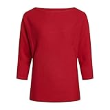SIRUP Damen Strickpullover mit U-Boot-Ausschnitt und Fledermausärmeln für dauerhaft bequemen Sitz (Rot, L)