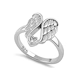 925 Sterling Silber Platin überzogene Engelsflügel mit Herz Versprechen Ringe Damen Schmuck (19)