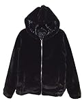 JOUJOU Damen Black Kunstfelljacke mit Kapuze, schwarz, X-Larg