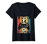 Damen 2008 Geboren 14 Geburtstag Gamer Junge Mädchen Jahrgang 2008 T-Shirt mit V