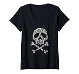 Damen Totenkopf Skull Space Pirat Captain Kapitän Halloween Party T-Shirt mit V