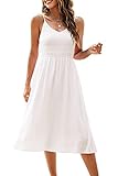 Zattcas Damen-Sommerkleid, lässig, V-Ausschnitt, Spaghettiträger, Swing-Smokt, Midi-Sonnenkleid, gebrochenes weiß, Groß