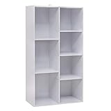 WOLTU Bücherregal SK004ws Bücherschrank Standregal Aufbewahrungregal Raumteiler Büroregal Aktenschrank, MDF, 7 Fächer, 60x30x108