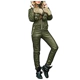 Blingko Schneeanzug Damen Einteiliger SkioverallSätze Jumpsuit Overall Winter Warme Schnee Skifahren mit Kapuze Reißverschluss Dick Warmer Ski Jumpsuit Funktionsmäntel Sweatjack