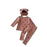 HuiSiFang 3tlg Mädchen Baby Body Langarm Shirt Tops Hosen süße Kopfbedeckungen Langarm hosen Frühling Outfits kinderkleidung Kleidung S