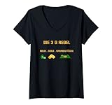 Damen Die 3 G Geld Gold Grundstücke T-Shirt mit V