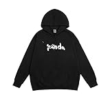 Pullover Herren Mit Kapuze,Kapuzen-Sweatshirt Cooler Reflektierender Panda-Buchstaben-Druck Schwarz Hoodie Herren Pullover Pullover Mit Tasche Lässig Atmungsaktiv Herren Pullover Für Indoor O