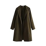DHDHWL Damenmantel aus Mischgewebe mit seitlichen Taschen, offener Stich, Wollmantel, Reverskragen, langärmelig, weibliche Oberbekleidung, Overcoat, rot, L