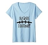 Damen Huskies Football School Spirit Team Maskottchen Spiel Nacht T-Shirt mit V