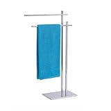 Wundergut Handtuchständer - Edler Handtuchhalter stehend in Edelstahl - Optik und extra schwerer Bodenplatte Towel Stand mit 2 Stang