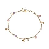 Pernille Corydon Armband Damen Gold Pastel Dream Bracelet mit Achat Stein in Lila Rosa und Süßwasserperlen - 16 - 19 cm - B276g