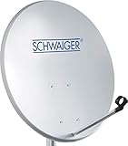 SCHWAIGER -128- Satellitenschüssel, Sat Antenne mit LNB Tragarm und Masthalterung, Sat-Schüssel aus Stahl, 55 x 62