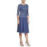 Alex Evenings Damen Tea Length Sequin Mock Dress (Petite and Regular) Kleid fr besondere Anlsse, Wedgewood, 42