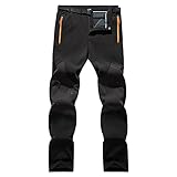 IQYU Herren Outdoorhose Einfarbig Classic Straight Plus Fleece Sturmhosen Atmungsaktiv Wanderhose Stretch Freizeithose Trekkinghose Mit ReißVerschlusstaschen Tactical Camping