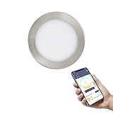 EGLO connect.Z Smart-Home LED Bad-Einbaustrahler Fueva-Z, ultra flach, Ø 165 mm, ZigBee, App und Sprachsteuerung, Lichtfarbe (warmweiß-kaltweiß), dimmbar, Metall Einbauspot nickel-matt, IP44