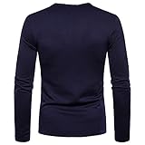 Herren-Langarm-T-Shirt, leger, einfarbig, leger, V-Ausschnitt, Plüsch-Unterteil, leicht, verstaubar, warme Winterkleidung, schmale Passform, Outdoor-Sportmäntel, Navy #a, XXL