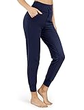 Inno Damen Jogger Hohe Taille Yoga Hose mit Taschen Lose Leggings für Frauen Lounge, Athletik, Workout - Blau - X-Groß