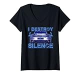Damen I Destroy Silence Auto Motor Fahrzeug Ruhestörung Sportwagen T-Shirt mit V