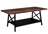 BOTONE Couchtisch im Industrie-Design mit großer Ablage, Wohnzimmertisch mit gekreuzten Metallgestell, stabil, rustikal Vintage (110x50x46 cm)