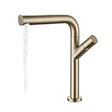 HNBMC Badezimmerhahn mit Pop-Up-Waschbeckenablauf, Einzelnoch-Badezimmer-Waschbeckenhahn, heißes und kaltes Messing-Becken,Brushed G