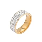 HUANGXM Einfacher Persönlichkeits-Fingerring runder Kristall-Fingerring für Damen Herren (Gold, Größe 8)