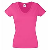 Fruit of the Loom Damen T-Shirt Valueweight V Neck Lady-fit, Rosa (Fuschia), X-Larg