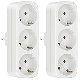 Steckdosen Adapter 3fach, KEAGAR 2PCS Wandplatte Steckdoseadapter, 3 in 1 Schuko AC 250V/16A, 3680W Max Doppelstecker für steckdose, Tragbare Praktisch für Büro, zu Hause, Reisen - Weiß