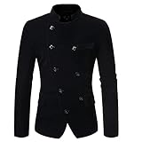 Pajiay Jacke Herren Slim Fit Stehkragen Schräg Knopfleiste Anzüge Herren Business Party Hochzeit Sakko Herren Mode Lässig Vintage Jacke Herren Herbst Winter Übergangsjack