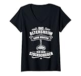 Damen Eisstockschießen Altersheim Rentner Stockschütze Eisstock T-Shirt mit V