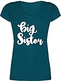 Schwester und Tante Geschenk - Big Sister - weiß - M - Türkis - T-Shirt - XO1525 - Damen T-Shirt mit V