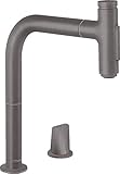 hansgrohe Küchenarmatur Select 2-Loch mit Schlauchbox (Wasserhahn Küche 110° oder 150°schwenkbar, hoher Komfort Auslauf 200mm mit ausziehbarer Brause, 2 Strahlarten und sBox) Brushed Black C